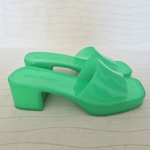 Steve Madden Womens Harlin Green Chunky Block Heel Y2K Jelly Sandals Shoes Sz 7